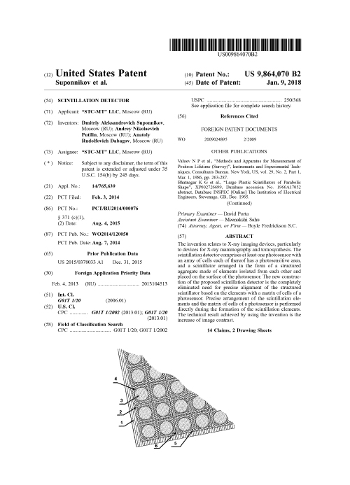 United States Patent 9864070 B2-9.01.2018. Scintillation Detector 